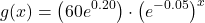 \[g(x) = \left(60e^{0.20}\right) \cdot \left(e^{-0.05}\right)^x\]