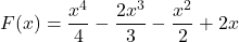 \[F(x) = \frac{x^4}{4} - \frac{2x^3}{3} - \frac{x^2}{2} + 2x\]