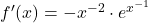 f'(x) = -x^{-2} \cdot e^{x^{-1}}