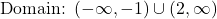 \[\text{Domain: } (-\infty, -1) \cup (2, \infty)\]