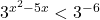 3^{x^2 - 5x} < 3^{-6}