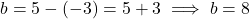 \[b = 5 - (-3) = 5 + 3 \implies b = 8\]