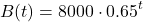 \[B(t) = 8000 \cdot 0.65^t\]