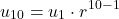 \[u_{10} = u_1 \cdot r^{10-1}\]