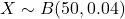 X \sim B(50, 0.04)