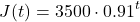 \[J(t) = 3500 \cdot 0.91^t\]