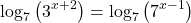 \[\log_7\left(3^{x+2}\right) = \log_7\left(7^{x-1}\right)\]