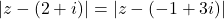 Rendered by QuickLaTeX.com |z - (2 + i)| = |z - (-1 + 3i)|