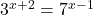 3^{x+2}=7^{x-1}