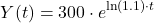 \[Y(t) = 300 \cdot e^{\ln(1.1) \cdot t}\]