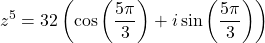 \[z^5 = 32\left(\cos\left(\frac{5\pi}{3}\right) + i\sin\left(\frac{5\pi}{3}\right)\right)\]