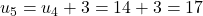 u_5 = u_4 + 3 = 14 + 3 = 17