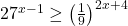 27^{x - 1} \ge \left(\frac{1}{9}\right)^{2x + 4}