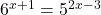 6^{x+1} = 5^{2x-3}