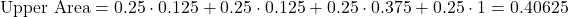 \[\text{Upper Area}=0.25\cdot0.125+0.25\cdot0.125+0.25\cdot0.375+0.25\cdot1=0.40625\]
